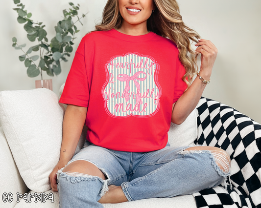 Fearfully & Wonderfully Made Pink Teal Bow DTF TRANSFER