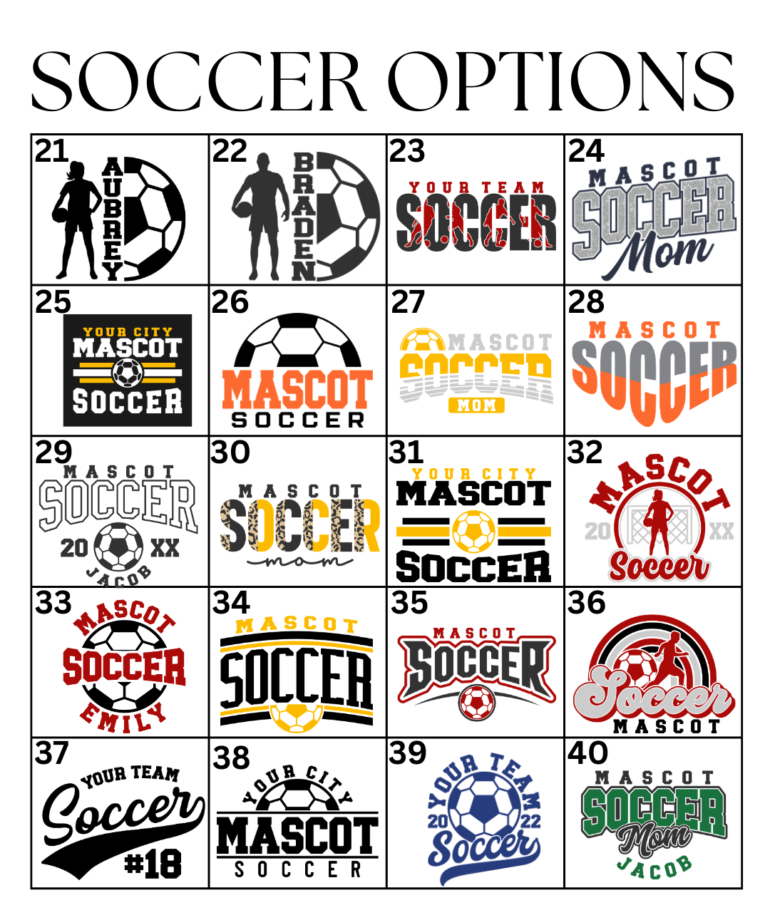 Custom Soccer Designs DTF TRANSFER