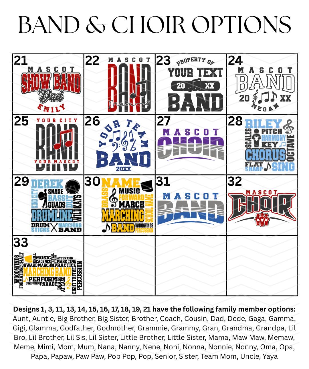 Custom Band & Choir Designs DTF TRANSFER