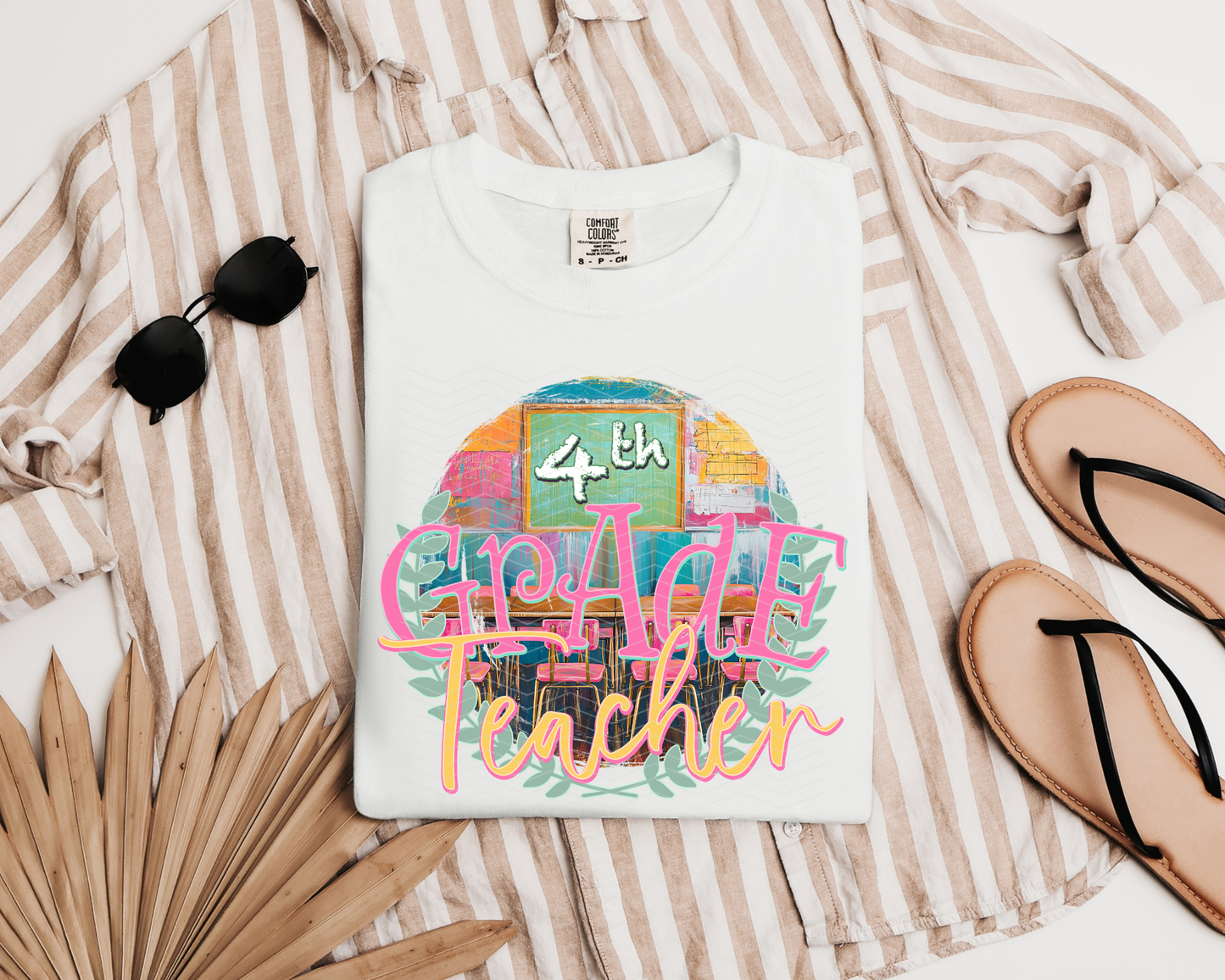 4th Grade Teacher Watercolor Laurel Wreath DTF TRANSFER