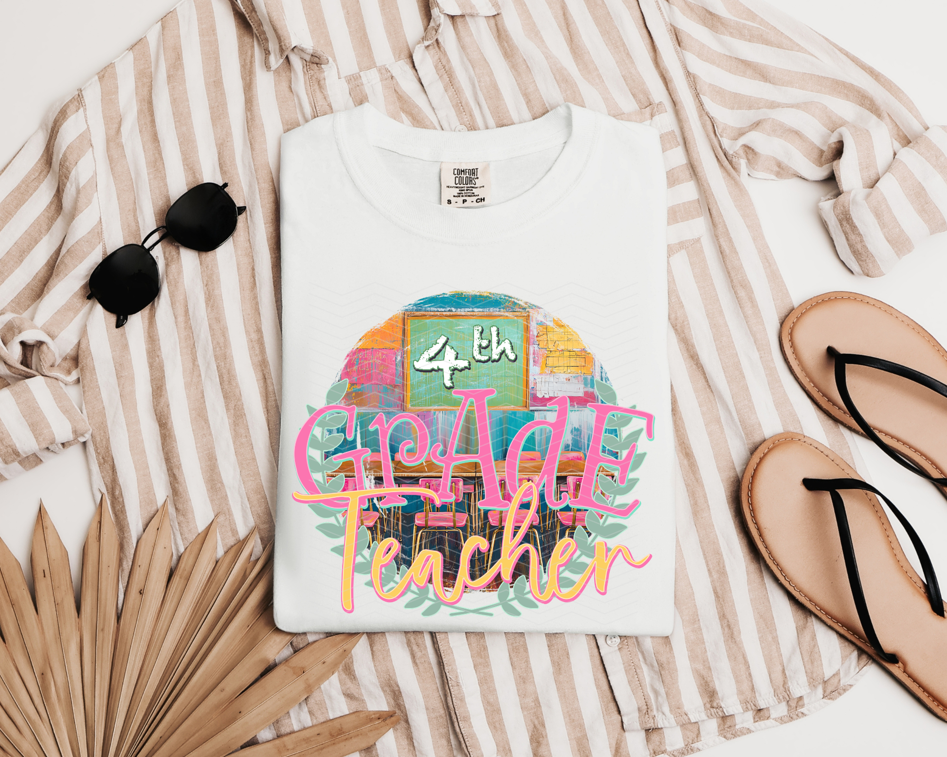 4th Grade Teacher Watercolor Laurel Wreath DTF TRANSFER