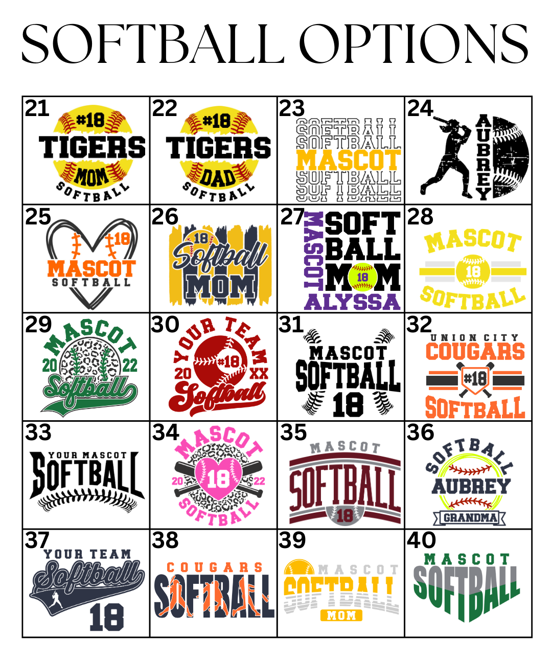 Custom Softball Designs DTF TRANSFER