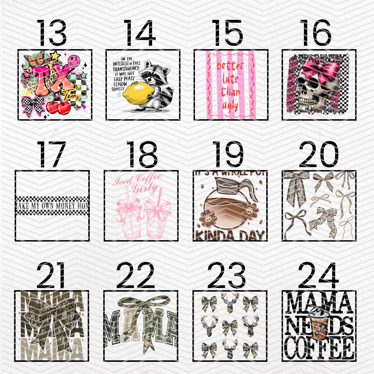 EVERYDAY $2 Transfers - LIVE SALE ONLY Printed Transfers Unlimited Quantities Flat Rate Shipping $10 via UPS Final Sales No Returns or Exchanges