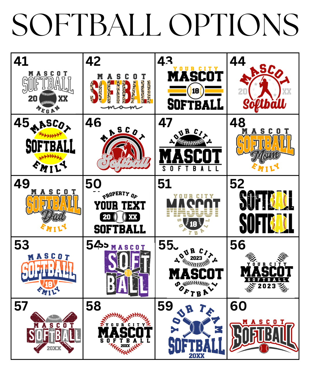 Custom Softball Designs DTF TRANSFER