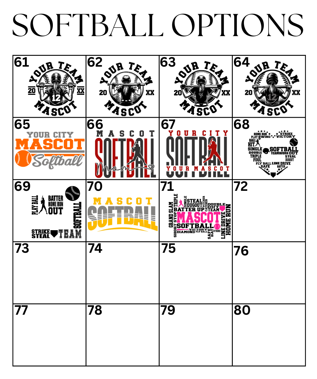 Custom Softball Designs DTF TRANSFER