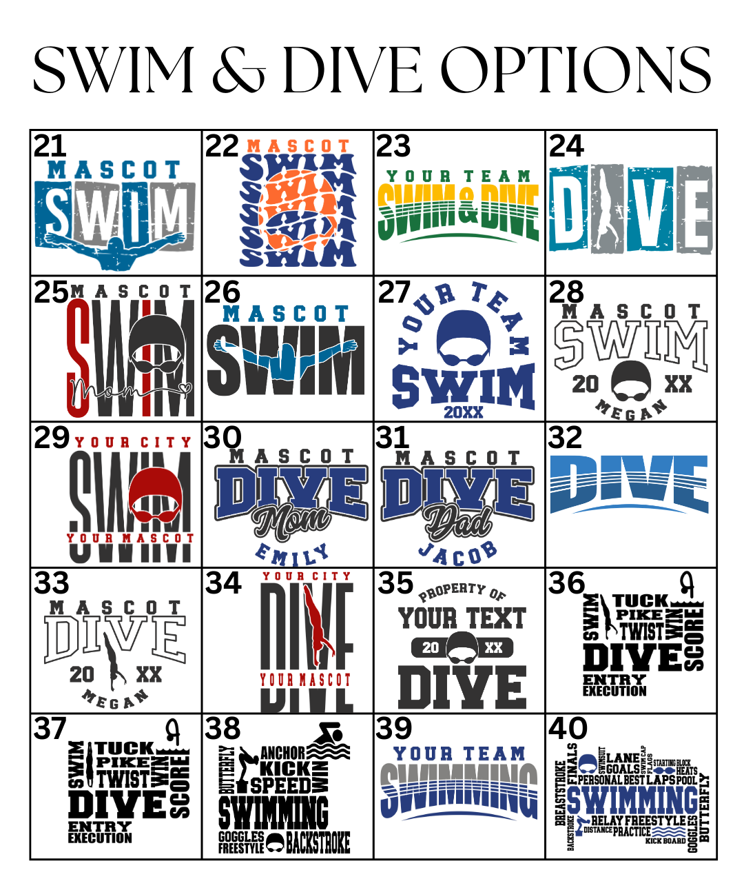 Custom Swim & Dive Designs DTF TRANSFER