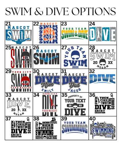 Custom Swim & Dive Designs DTF TRANSFER