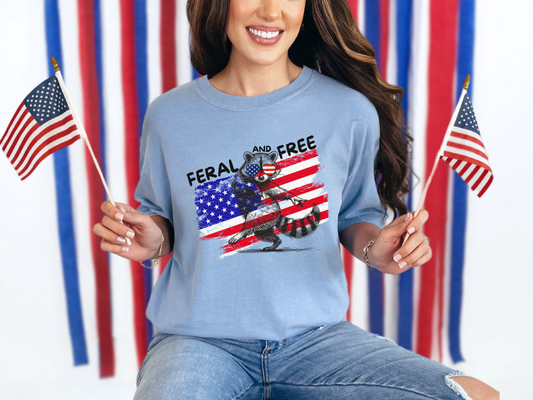 Feral And Free Flag Raccoon DTF TRANSFER