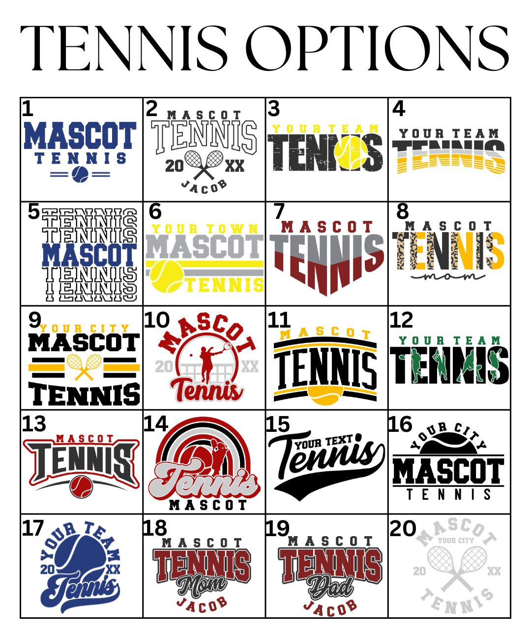 Custom Tennis Designs DTF TRANSFER