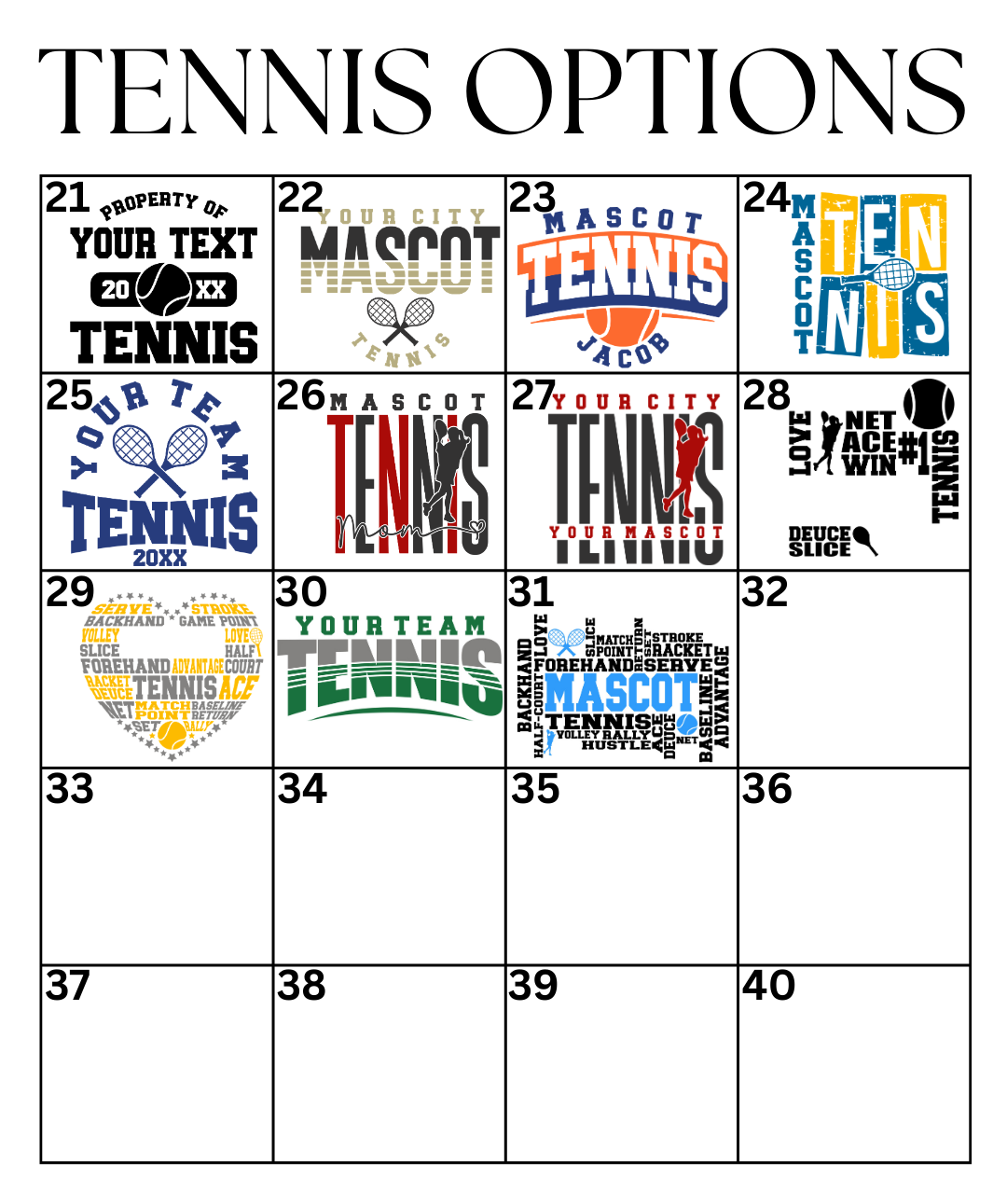 Custom Tennis Designs DTF TRANSFER