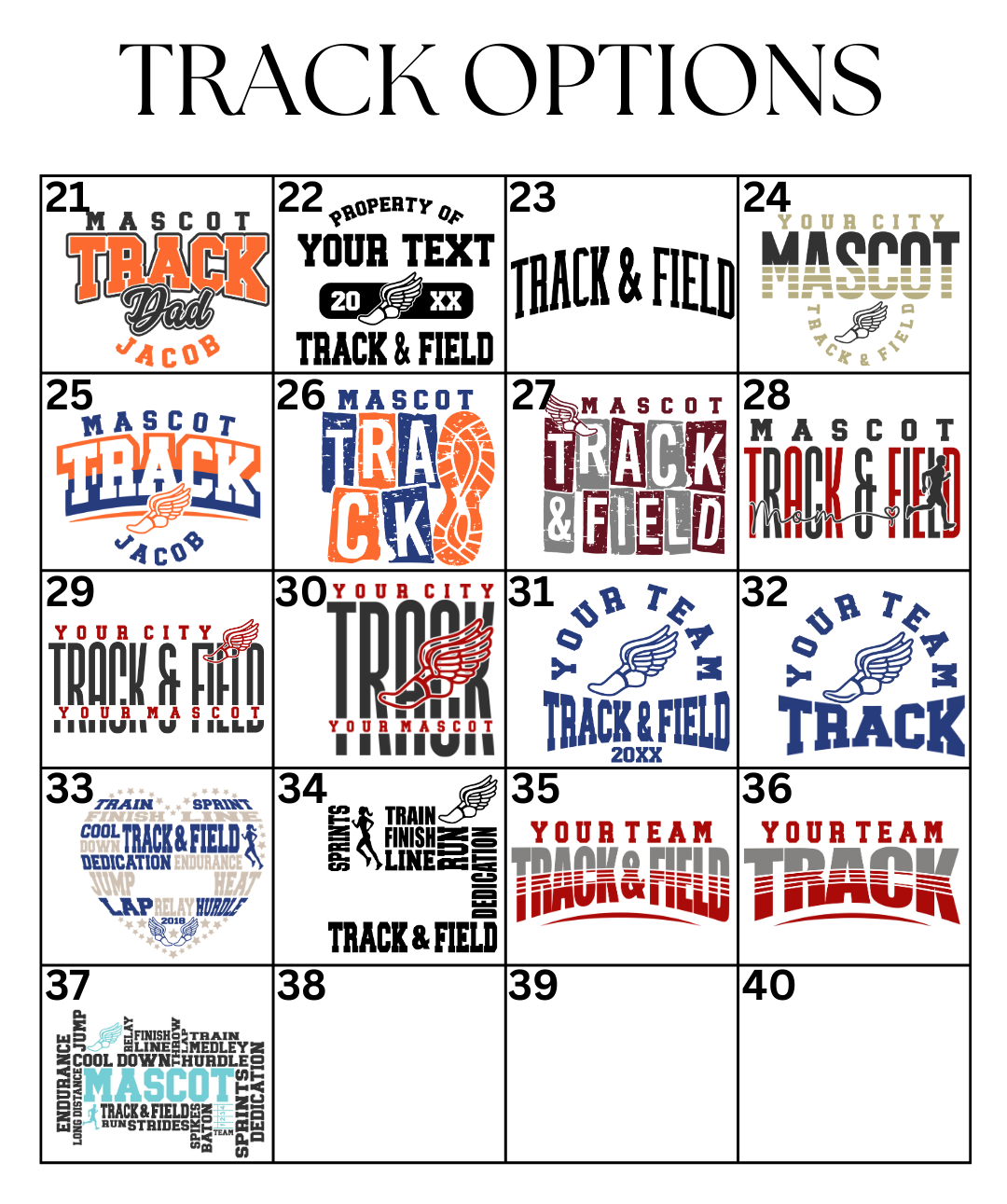 Custom Track & Field Designs DTF TRANSFER