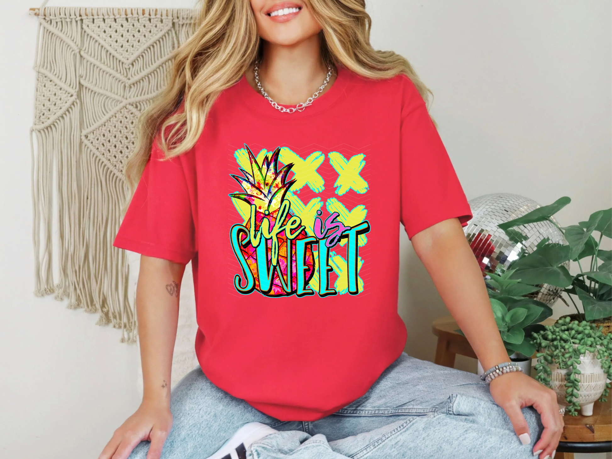 Life is Sweet Neon Pinepple DTF TRANSFER
