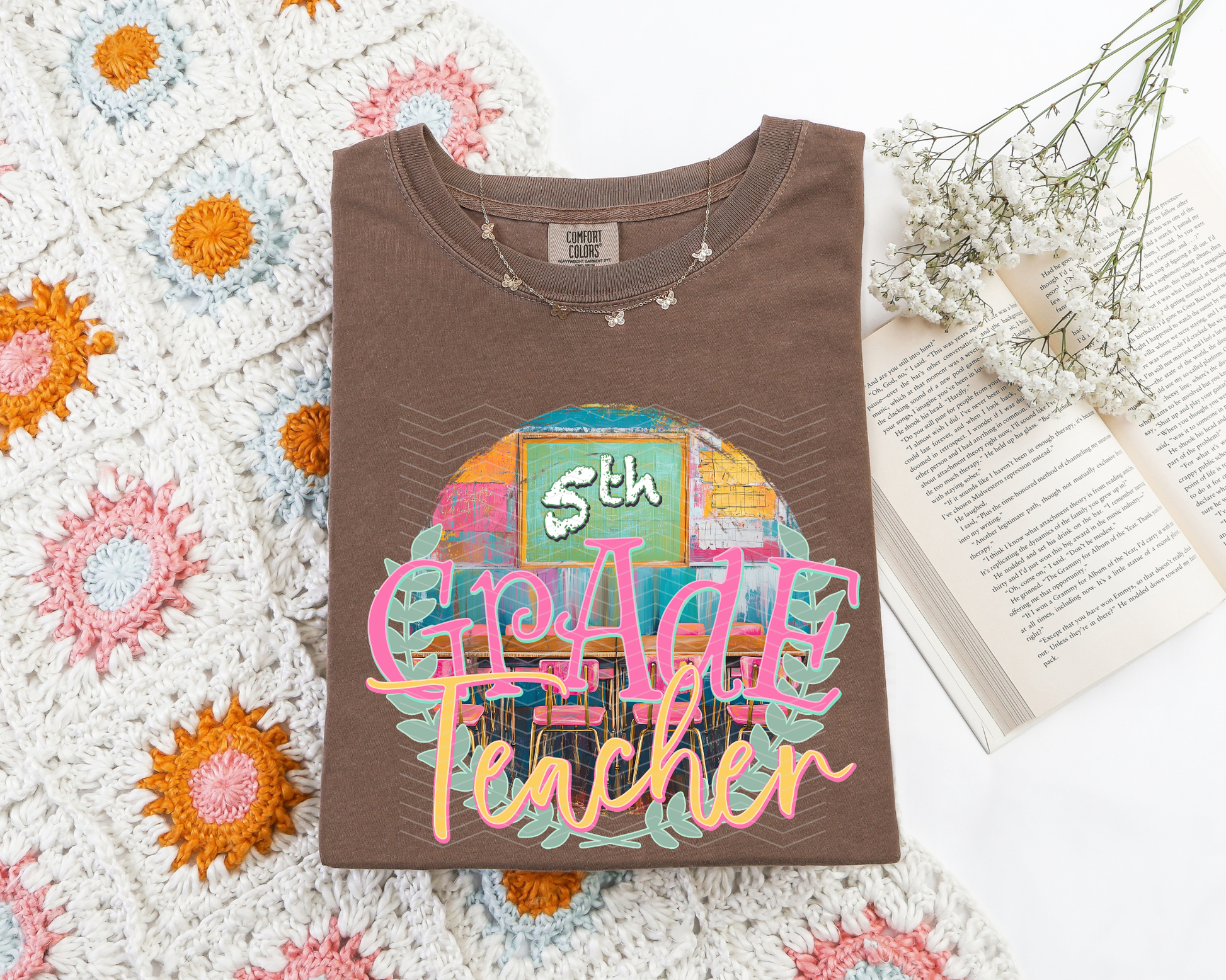 5th Grade Teacher Watercolor Laurel Wreath DTF TRANSFER