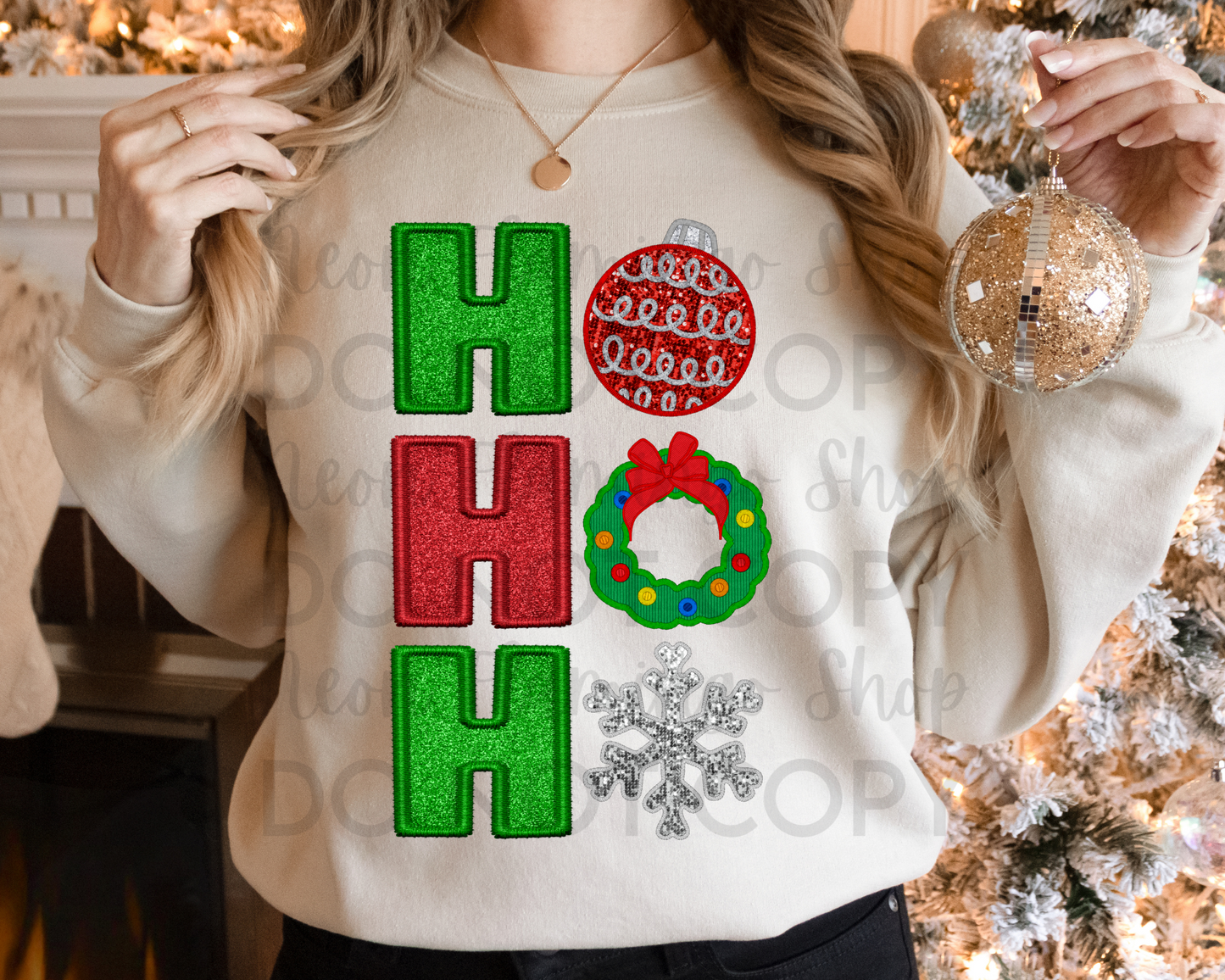 Ho Ho Ho Faux Embroidery DTF TRANSFER