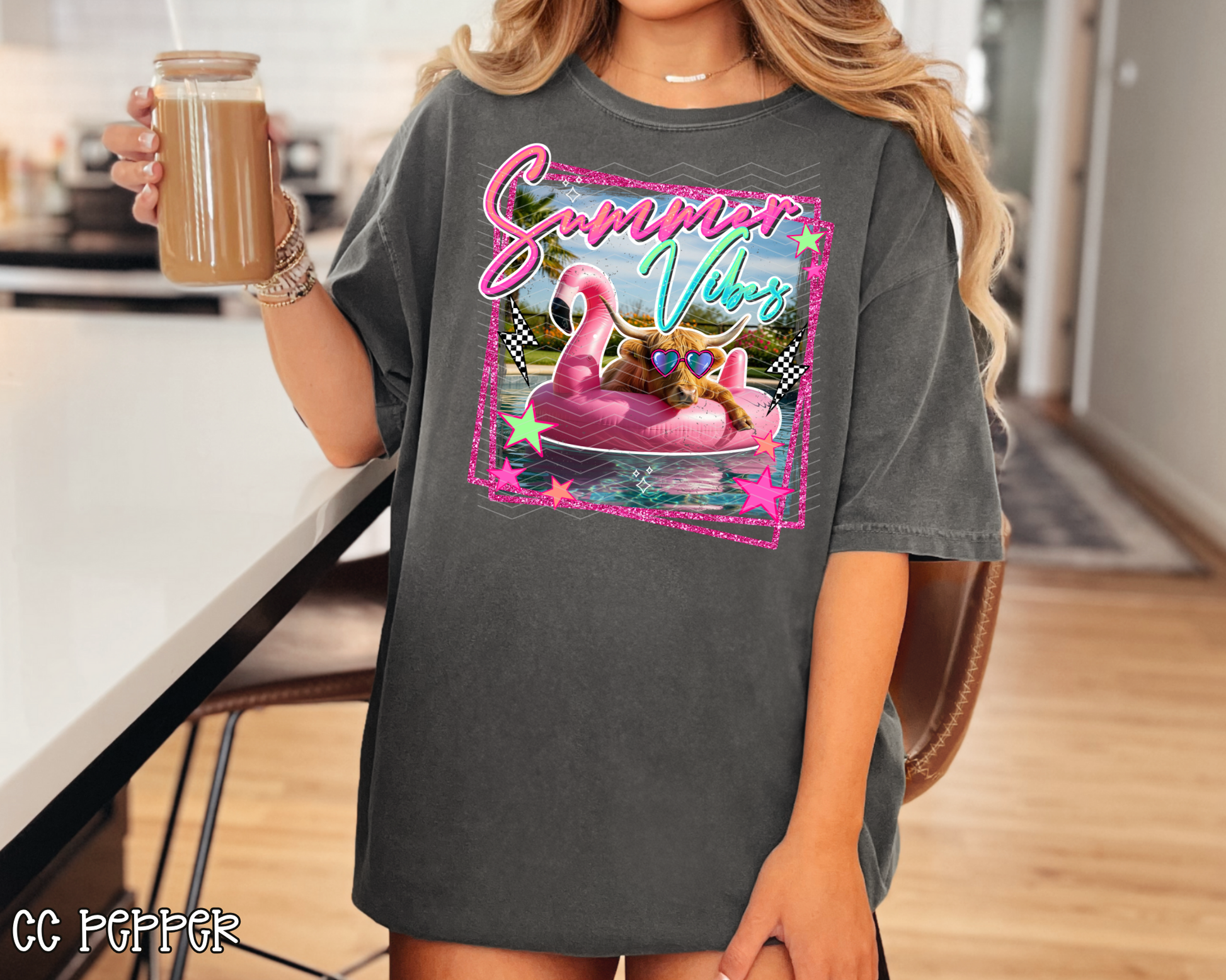 Summer Vibes Highland Cow DTF TRANSFER