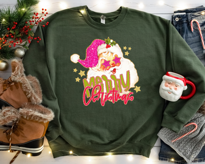 Pink Vintage Merry Christmas Santa DTF TRANSFER