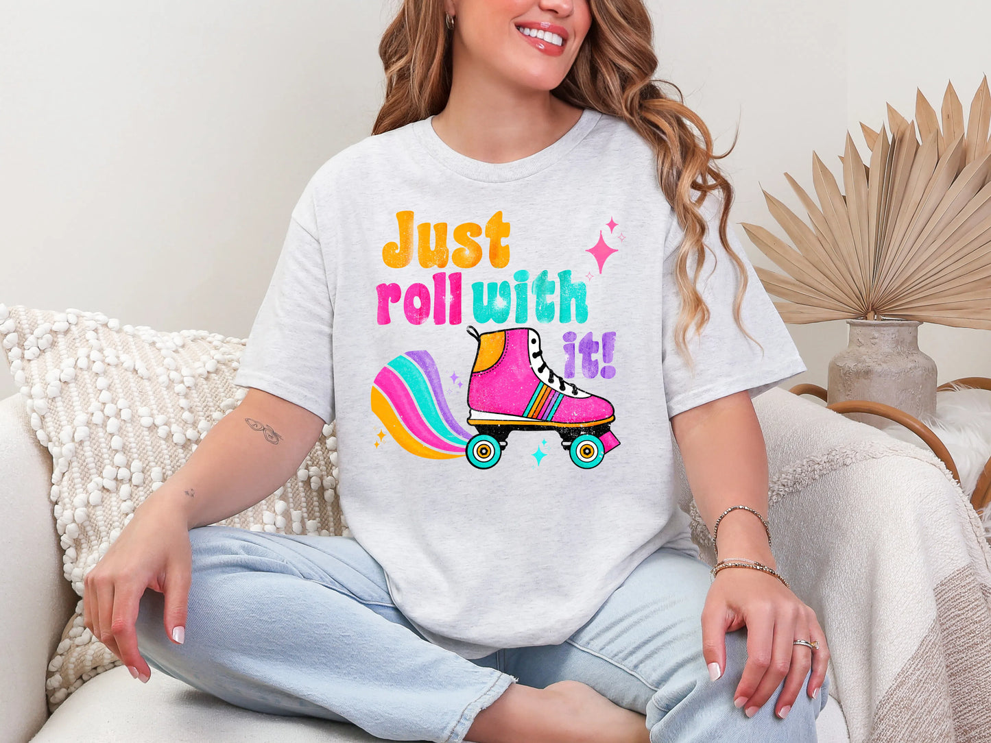 Just Roll With It Retro Groovy Skate DTF TRANSFER
