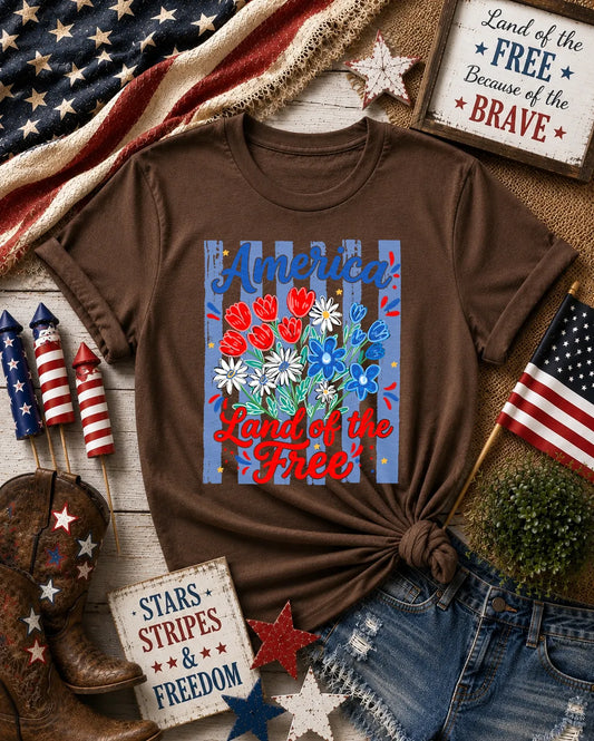 America Land of The Free Floral Stripes DTF TRANSFER