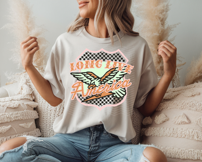 Long Live America Shield Mint Pink Black DTF TRANSFER