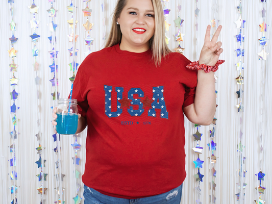 USA Estd 1776 Stars Royal Distressed DTF TRANSFER