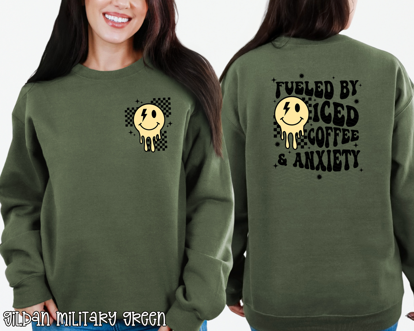 Fueled By & Anxiety Smiley Checkered DTF TRANSFER
