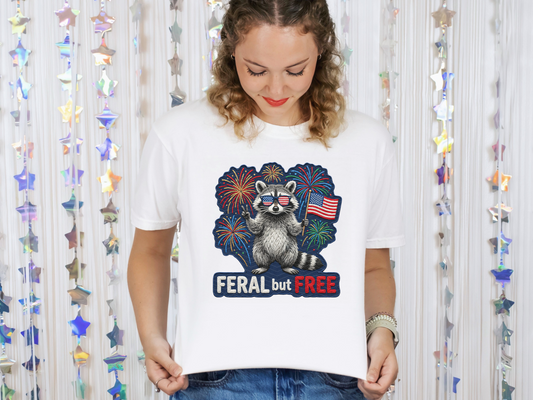 Feral But Free Raccoon Fireworks DTF TRANSFER