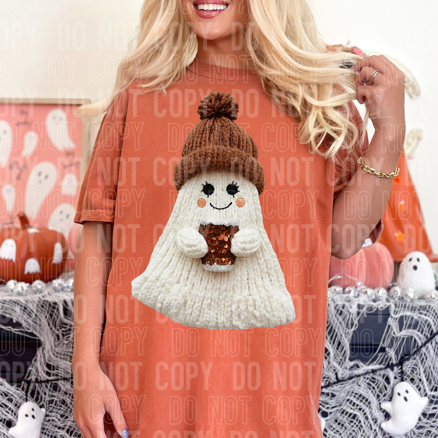 GHOST COFFEE BROWN HAT FAUX YARN DTF TRANSFER