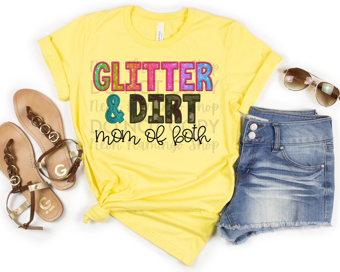 Glitter & Dirt Mom of Both Faux Embroidery DTF TRANSFER