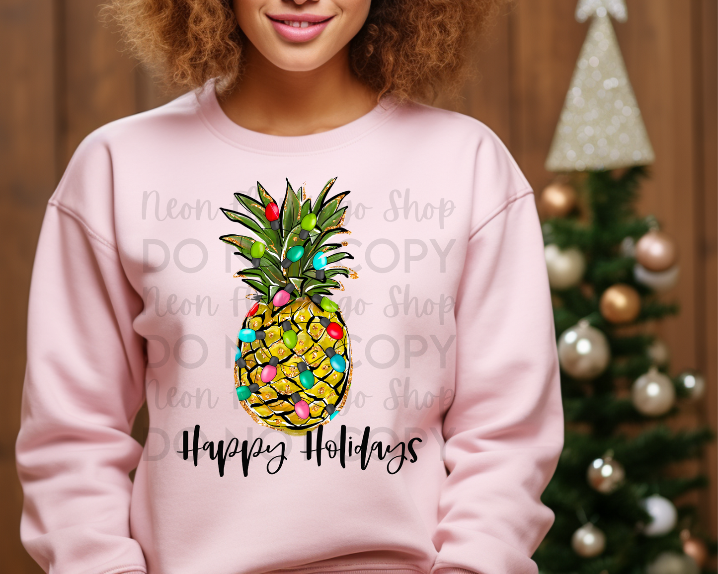 Happy Holidays Pineapple DTF TRANSFER