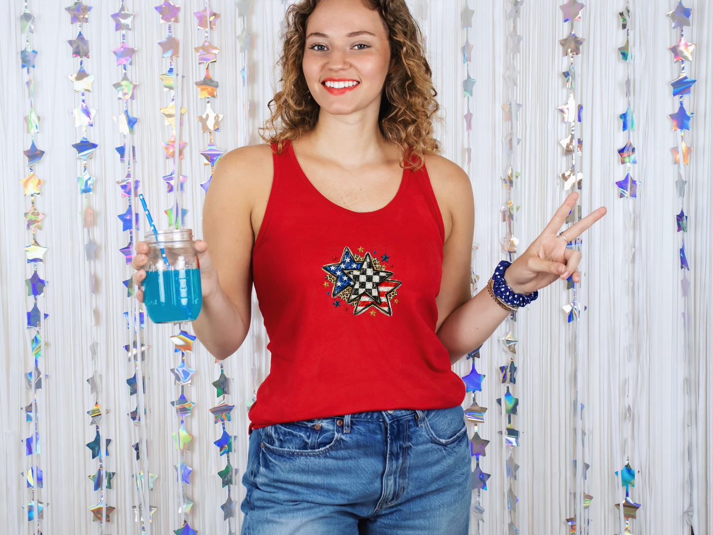 Patriotic Stars Checkered Leopard DTF TRANSFER