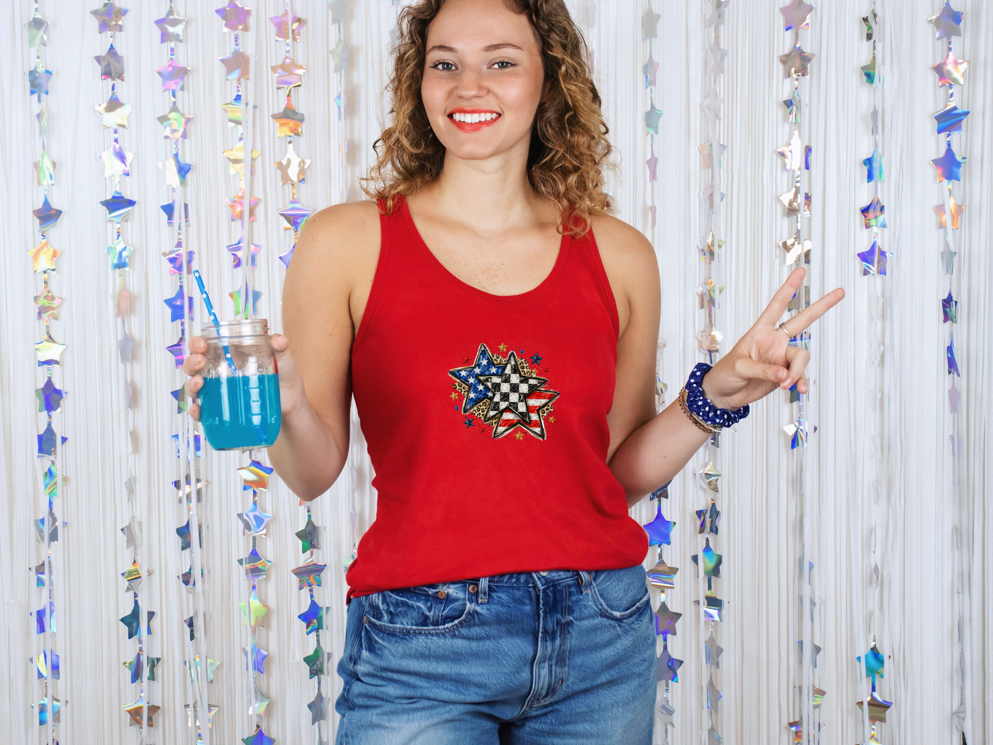 Patriotic Stars Checkered Leopard DTF TRANSFER