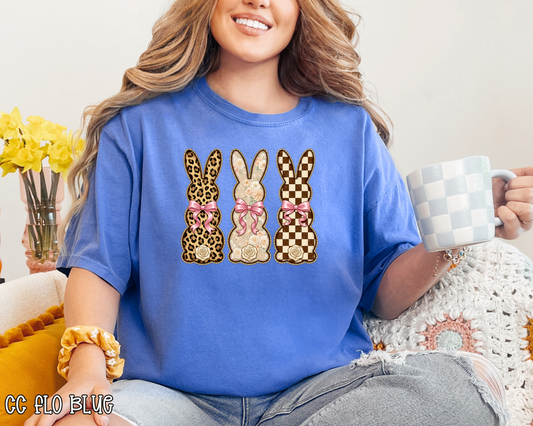 Leopard Floral Checkered Easter Bunny Trio DTF TRANSFER
