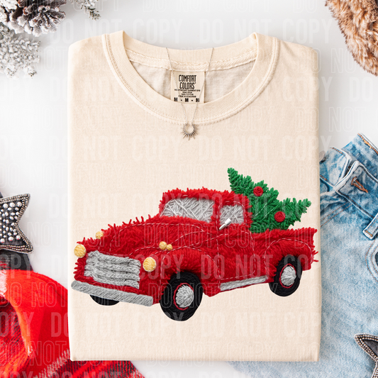 Christmas Truck Faux Yarn DTF TRANSFER