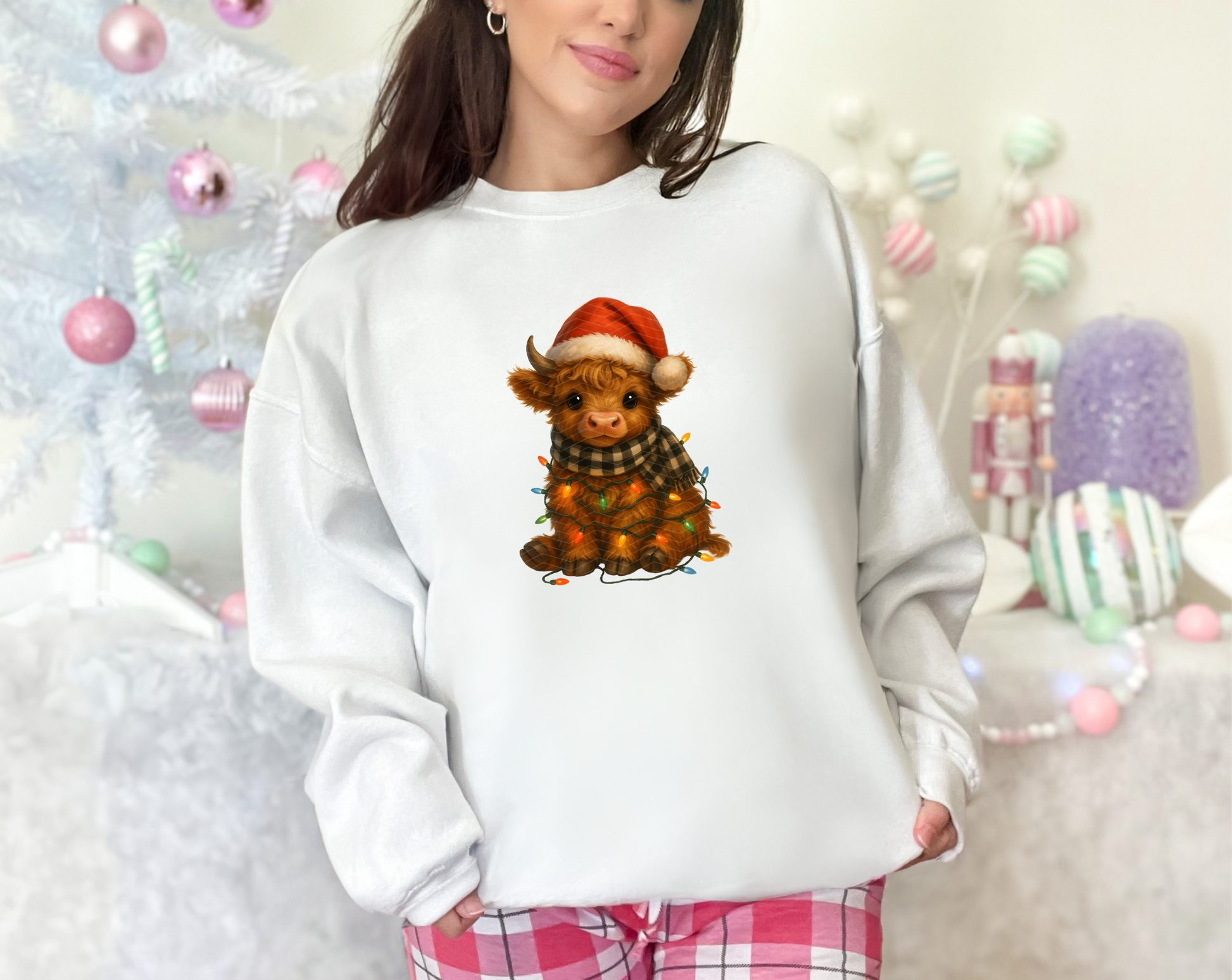Cute Highland Cow Christmas Lights DTF TRANSFER
