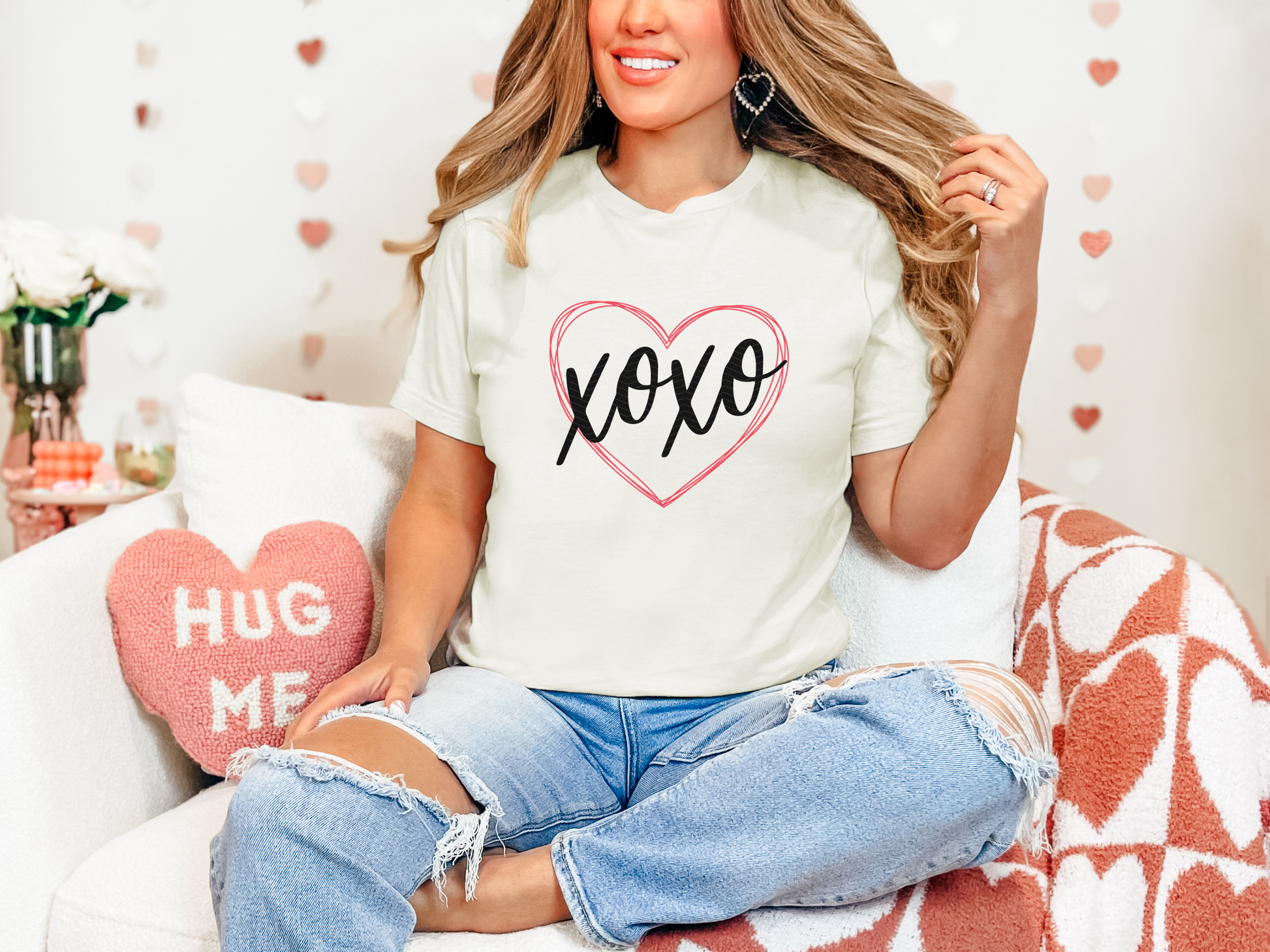 XOXO In Red Heart DTF TRANSFER
