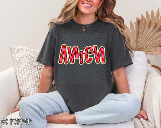 Amen Pink & Red Checkered DTF TRANSFER