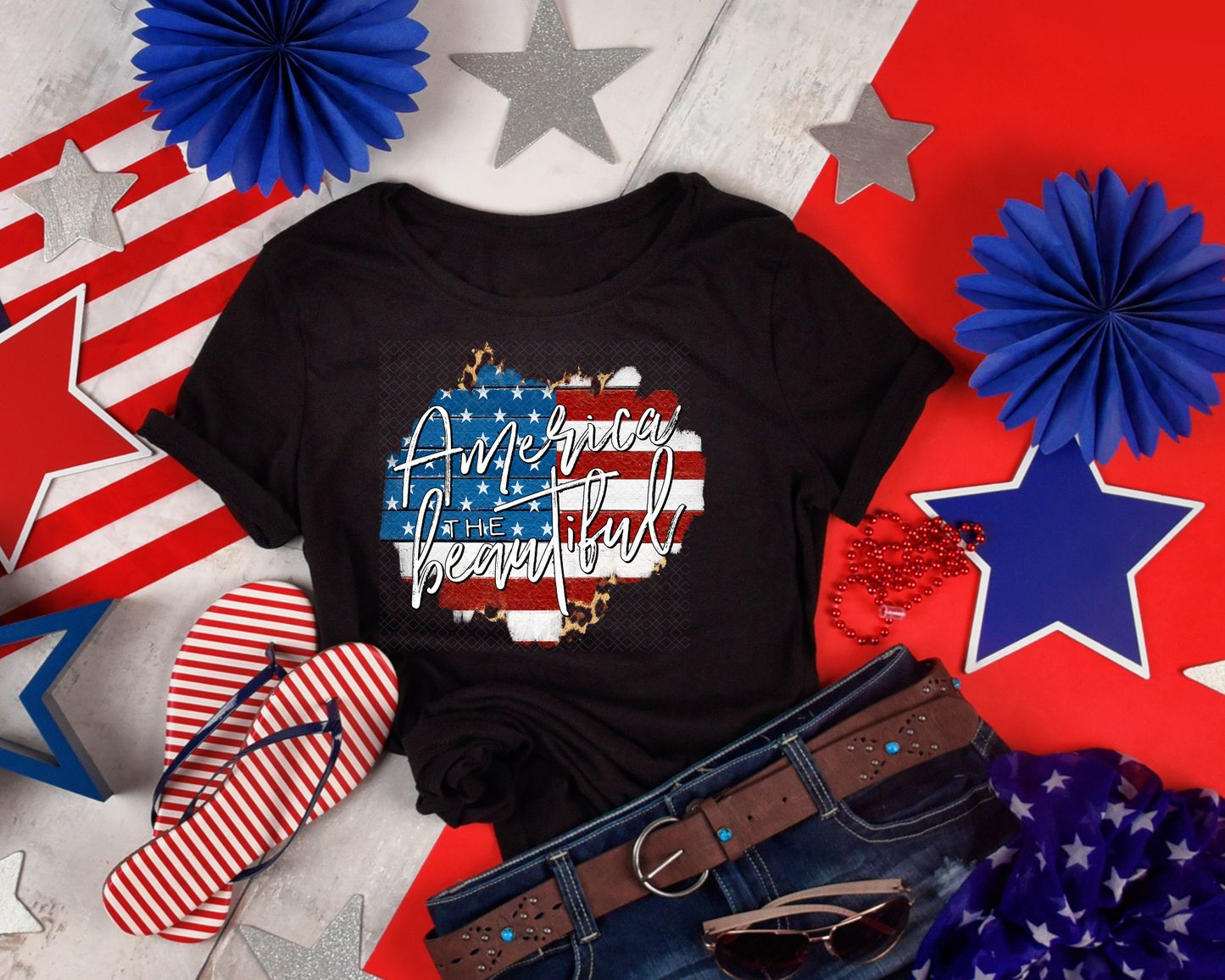 America The Beautiful Wooden Flag DTF TRANSFER