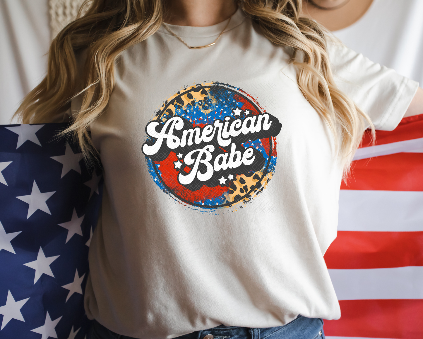 American Babe Grunge Circle Leopard DTF TRANSFER
