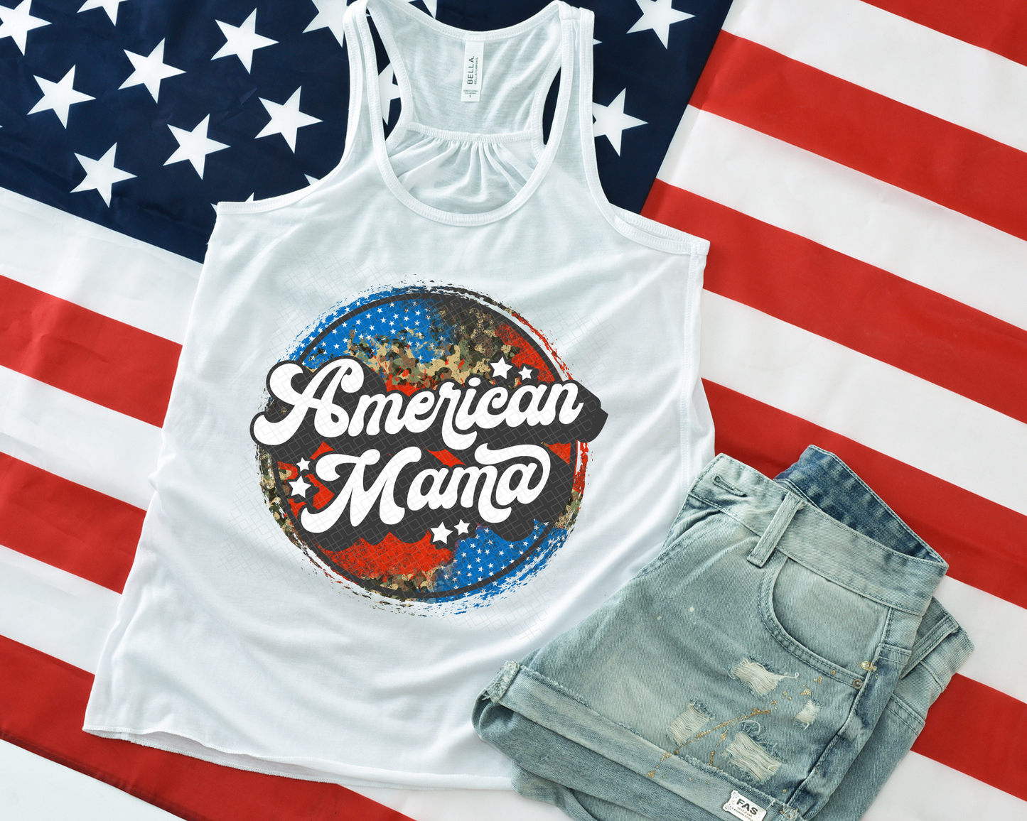 American Mama Grunge Circle Camo DTF TRANSFER