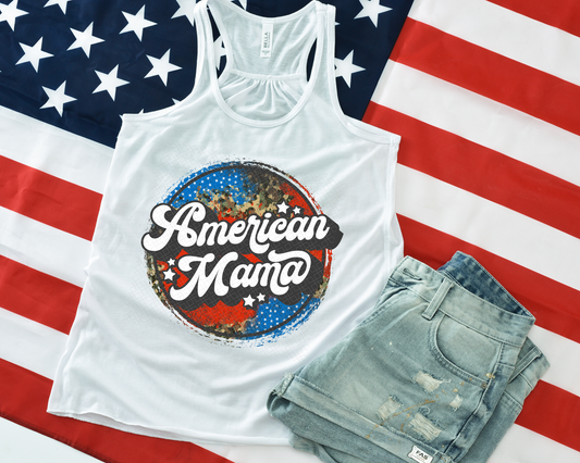 American Mama Grunge Circle Camo DTF TRANSFER