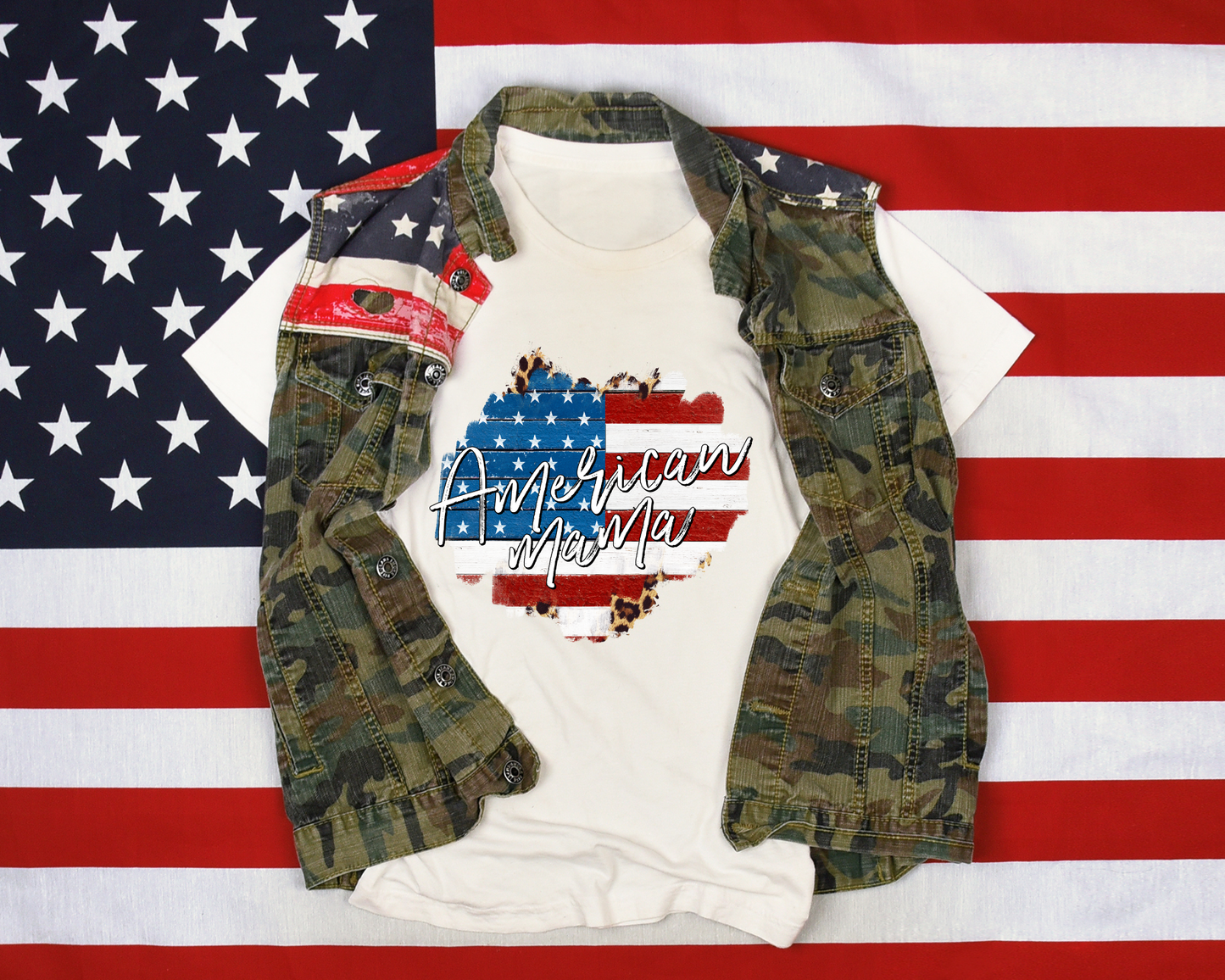 American Mama Wooden Flag DTF TRANSFER