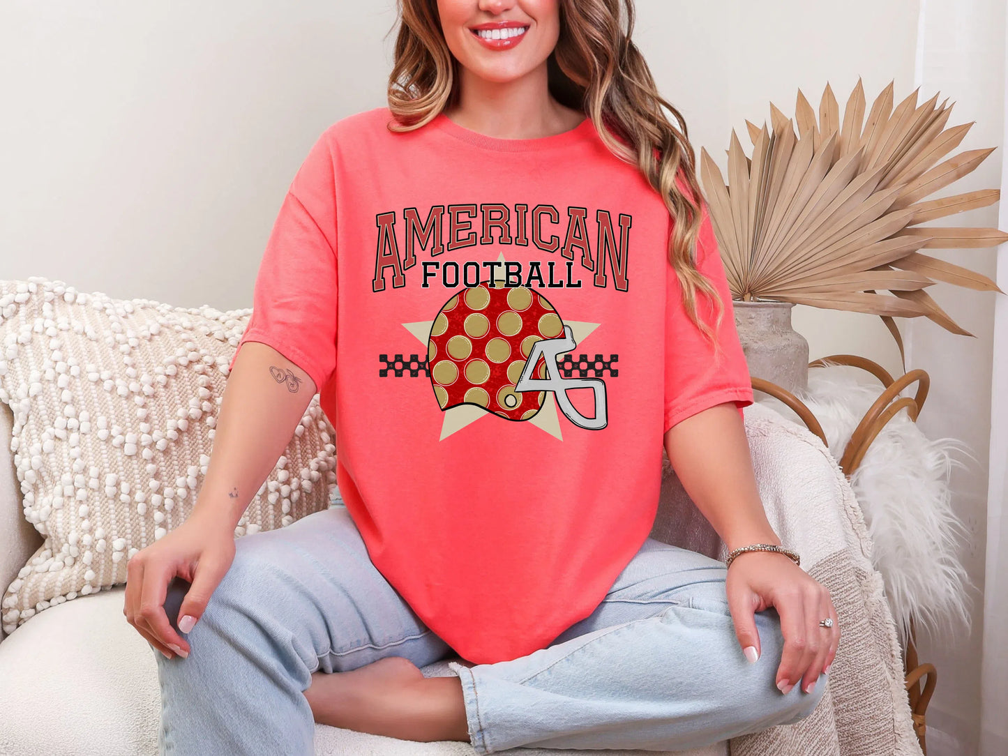 American Football Red Vegas Gold DTF TRANSFER