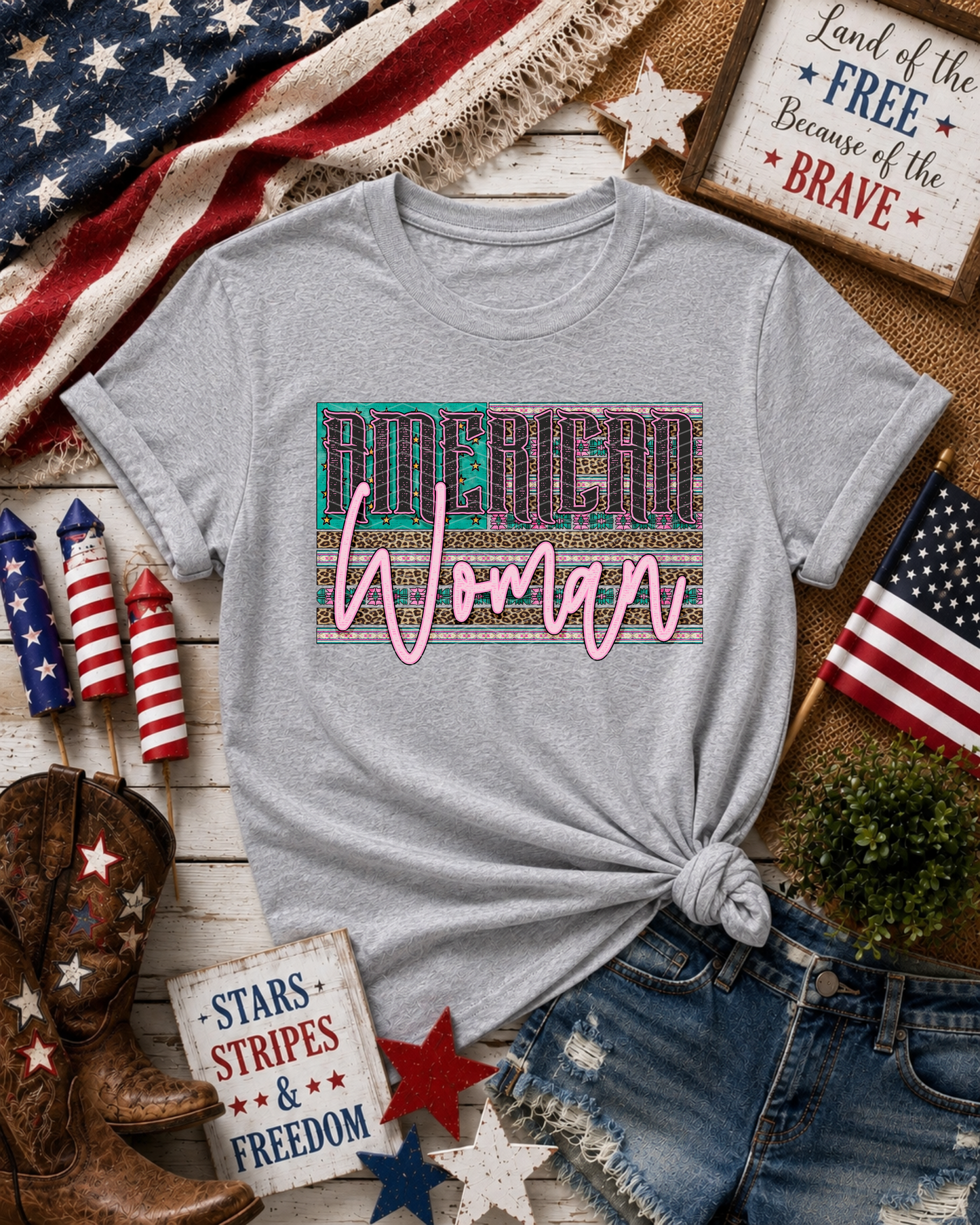 American Woman Teal DTF TRANSFER
