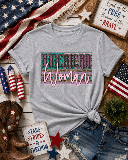 American Woman Teal DTF TRANSFER