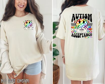 Autism Acceptance Smiley Checkered DTF TRANSFER