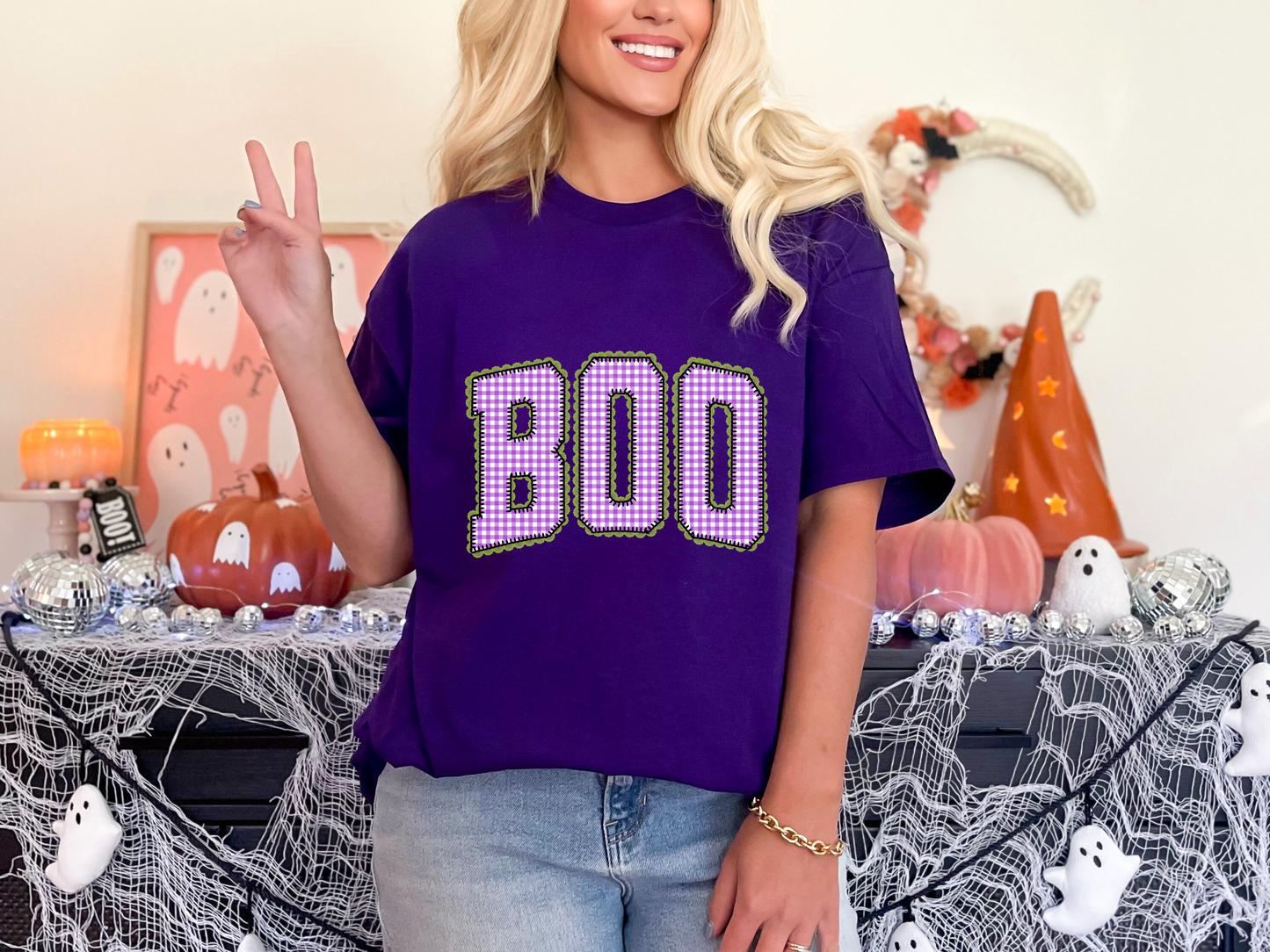 BOO Plaid Purple Green DTF TRANSFER
