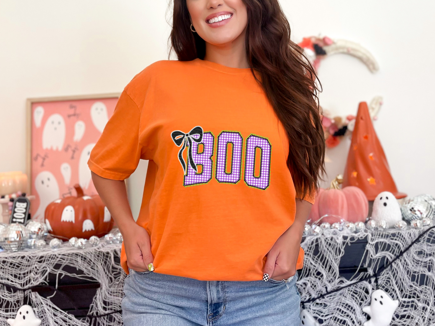 BOO Plaid Purple Green w' Ribbon DTF TRANSFER