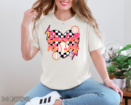 Baseball Mom Checkered Heart Lightning
