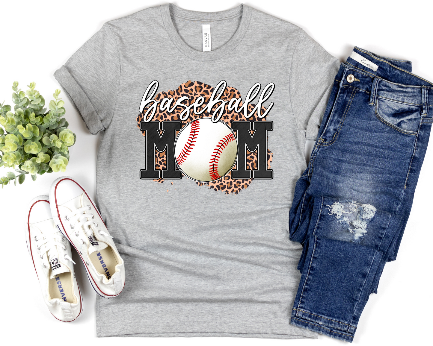 Baseball Mom Leopard Background Stacked DTF TRANSFER