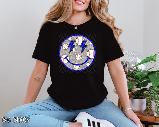 Baseball Smiley Glitter Blue